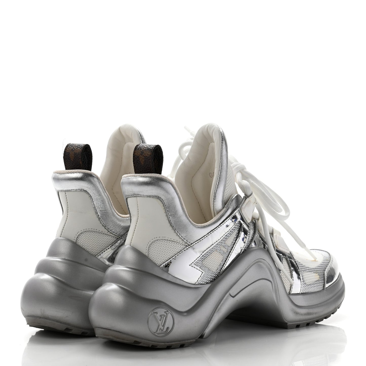 Metallic Calfskin Technical Nylon LV Archlight Sneaker 35 Silver White