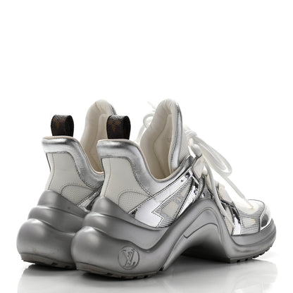 Louis Vuitton Metallic Calfskin Technical Nylon LV Archlight Sneaker 35 Silver White 4 of 15