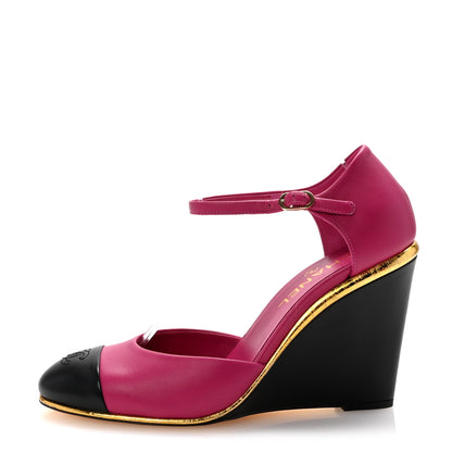 Chanel Lambskin Cap Toe Open Wedge 39 Fuchsia Black 1 of 10