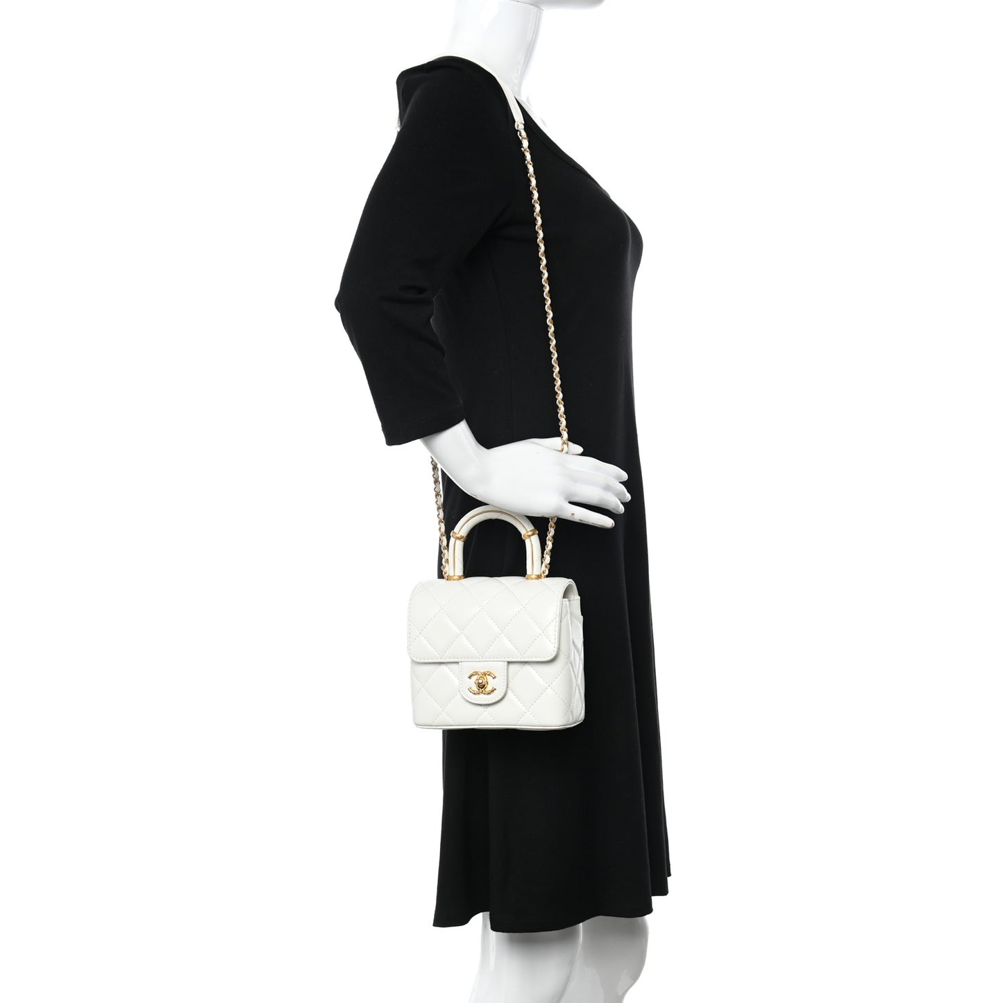 Lambskin Handle Crush Top Handle Flap Bag White