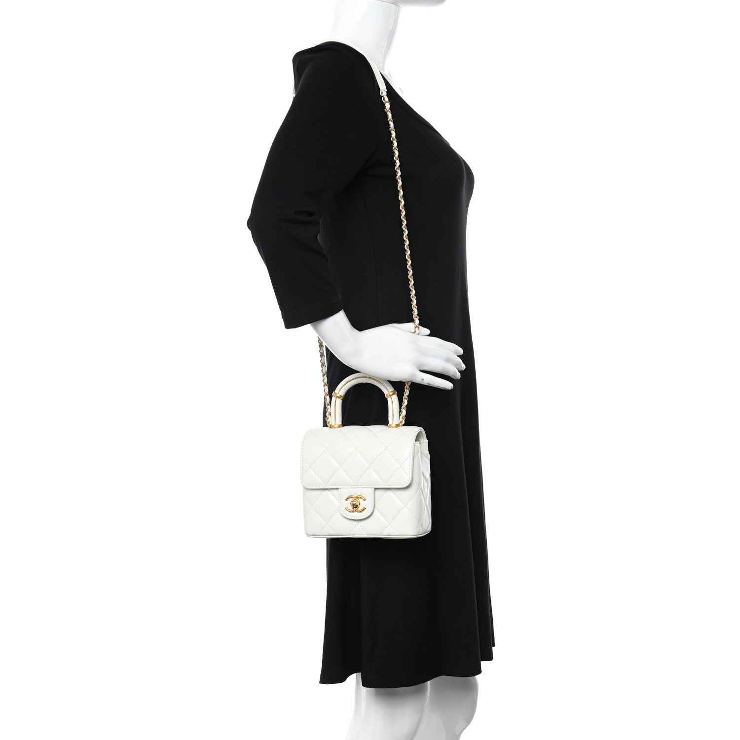 Chanel Lambskin Handle Crush Top Handle Flap Bag White 2 of 11