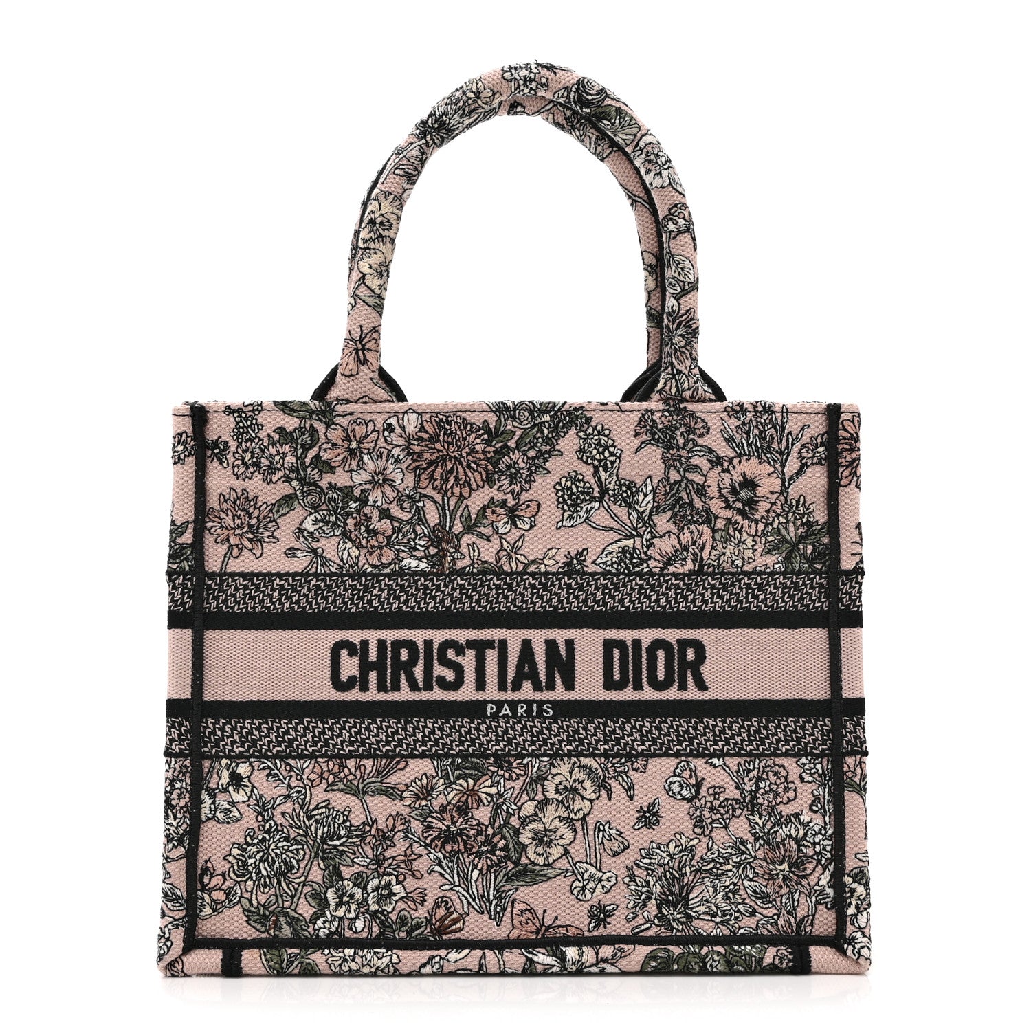 Christian Dior Canvas Embroidered Small Flowers Book  Tote Pink 1 of 10