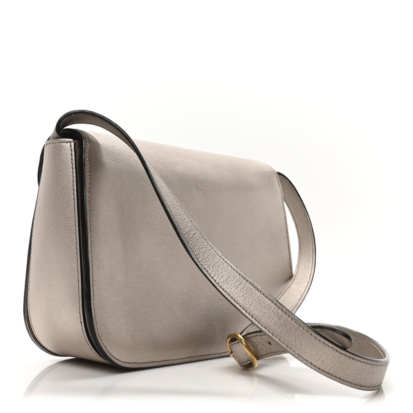 Textured Metallic Calfskin Bright Bit Flap Bag Silver