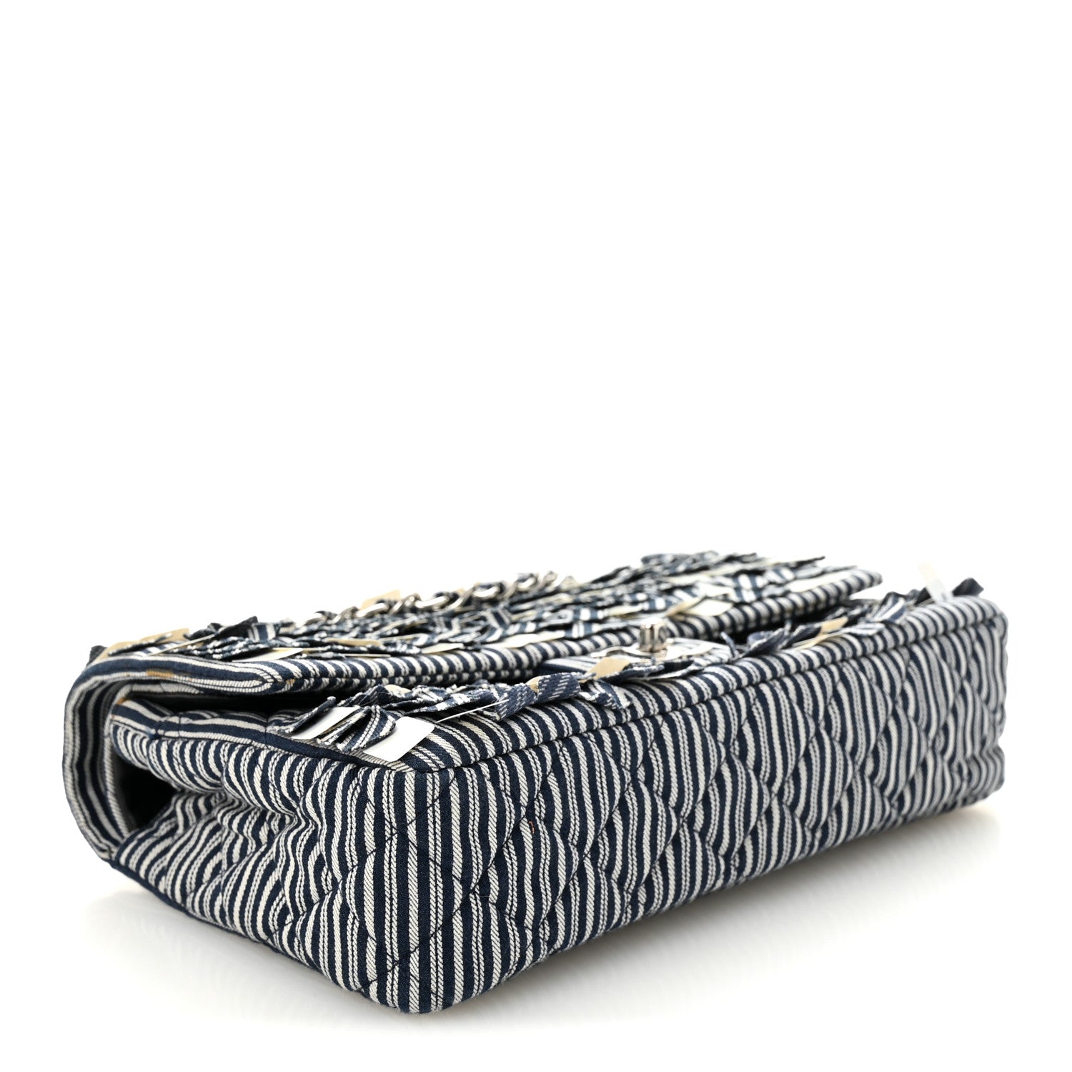 Chanel Canvas Sequin Stripe Medium Double Flap Navy Blue 4 of 11