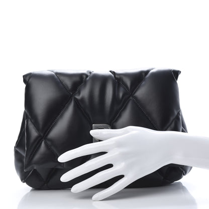 Balenciaga Nappa Calfskin Quilted Touch B Puffy Clutch Black 2 of 7