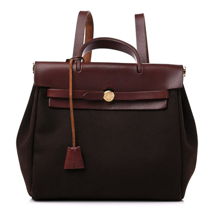 Hermes Toile Vache Calfskin Herbag 30 PM Backpack Havane 1 of 22
