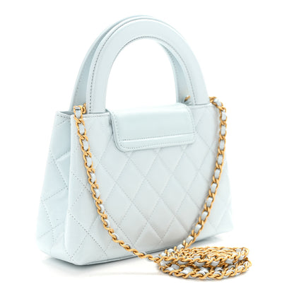 Chanel Shiny Aged Calfskin Quilted Nano Kelly Shopper Light Blue 3 of 10