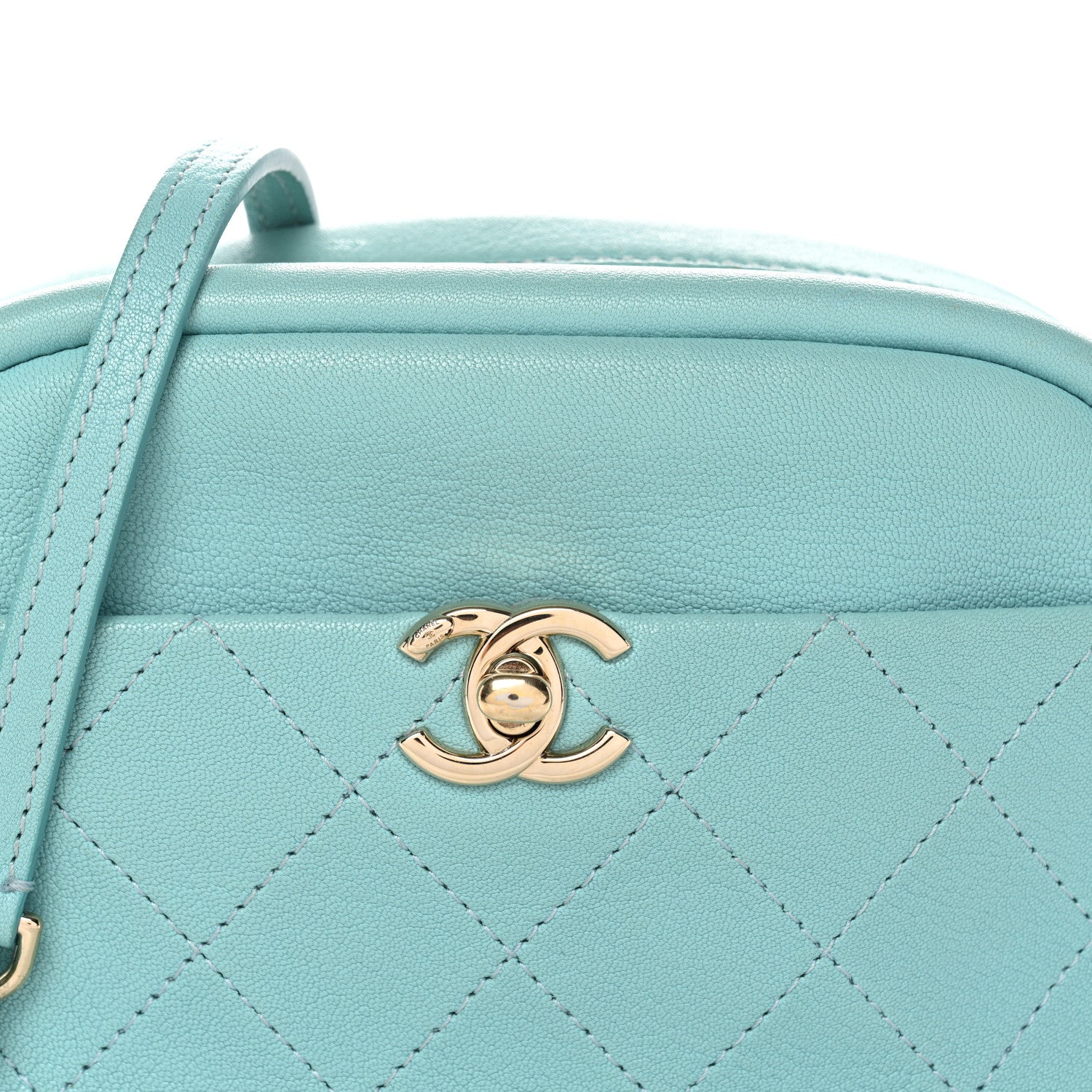 Chanel Goatskin Quilted Small Casual Trip Camera Case Light Blue
