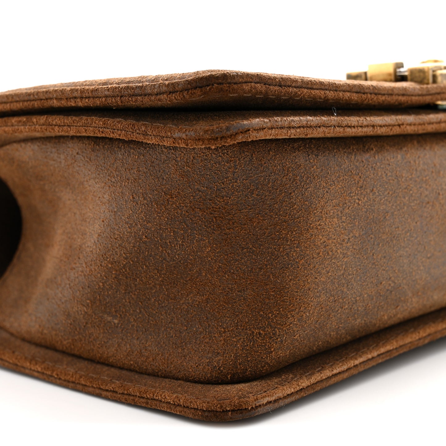 Suede Calfskin Quilted Medium Boy Flap Green Brown