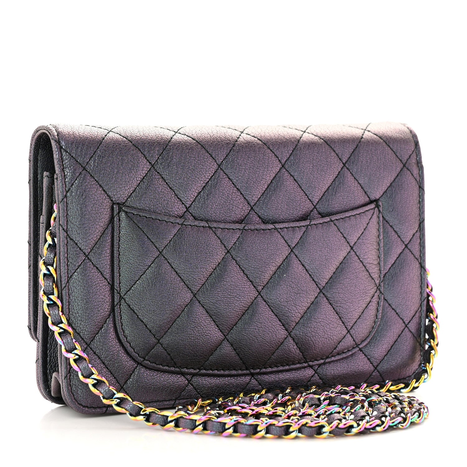 Chanel Iridescent Goatskin Quilted Wallet On Chain WOC Purple 3 of 12