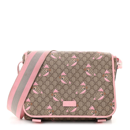 Gucci GG Supreme Monogram Zoo Birds Messenger Print Diaper Bag Pink 3 of 11