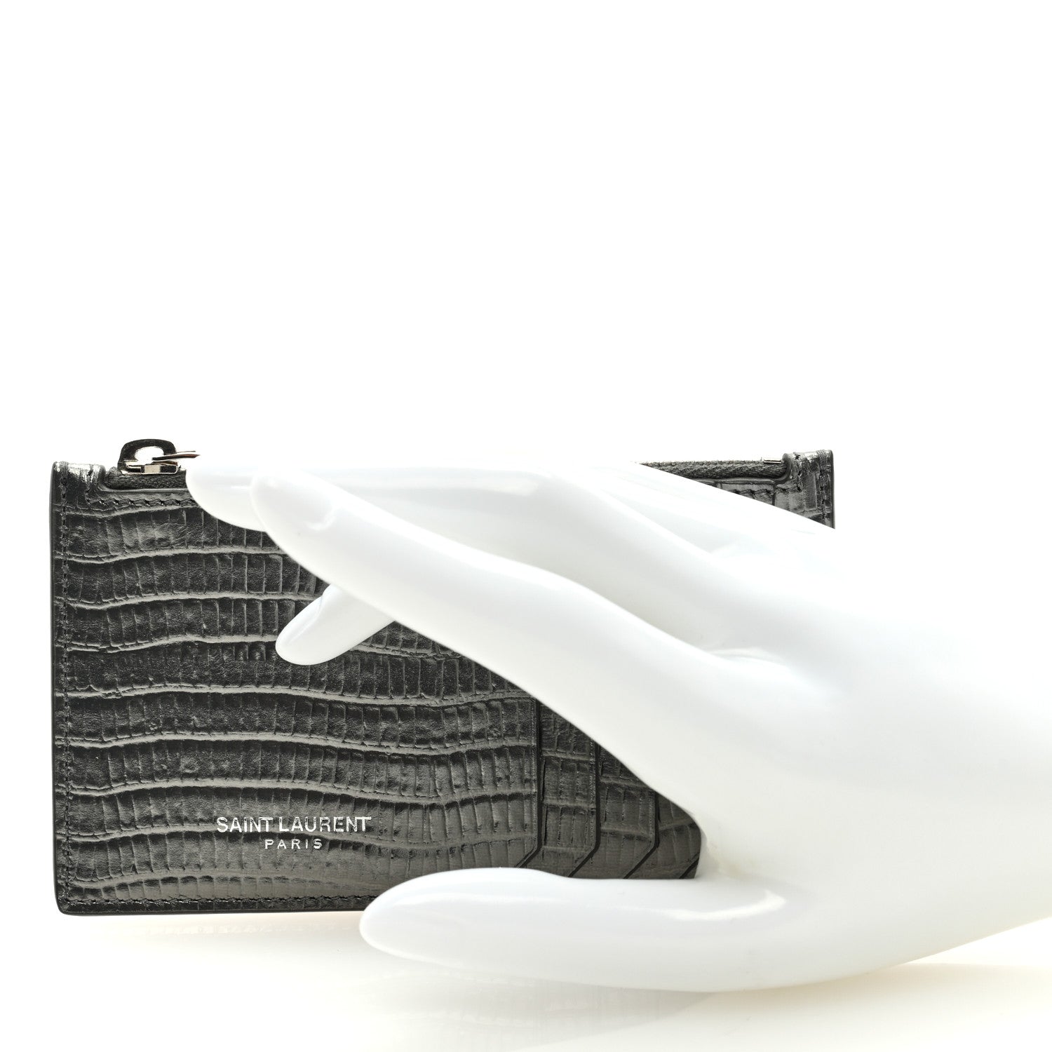Saint Laurent Calfskin Lizard Embossed 5 Fragments Zip Pouch Card Holder Graphite 2 of 6