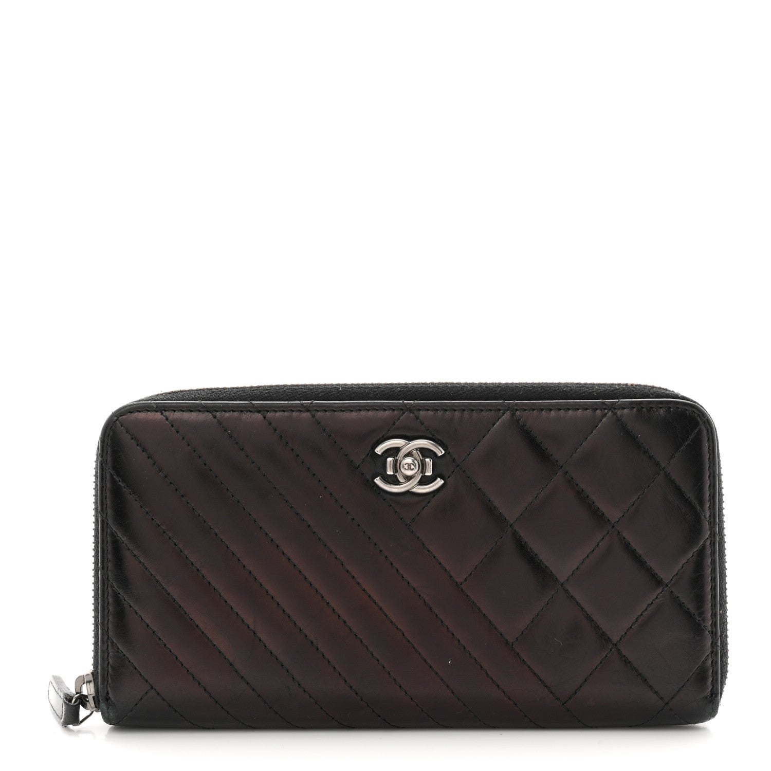 Chanel Glazed Calfskin Quilted Small Coco Boy Zip Around Wallet Black 1 of 8