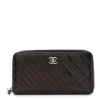 Chanel Glazed Calfskin Quilted Small Coco Boy Zip Around Wallet Black 1 of 8