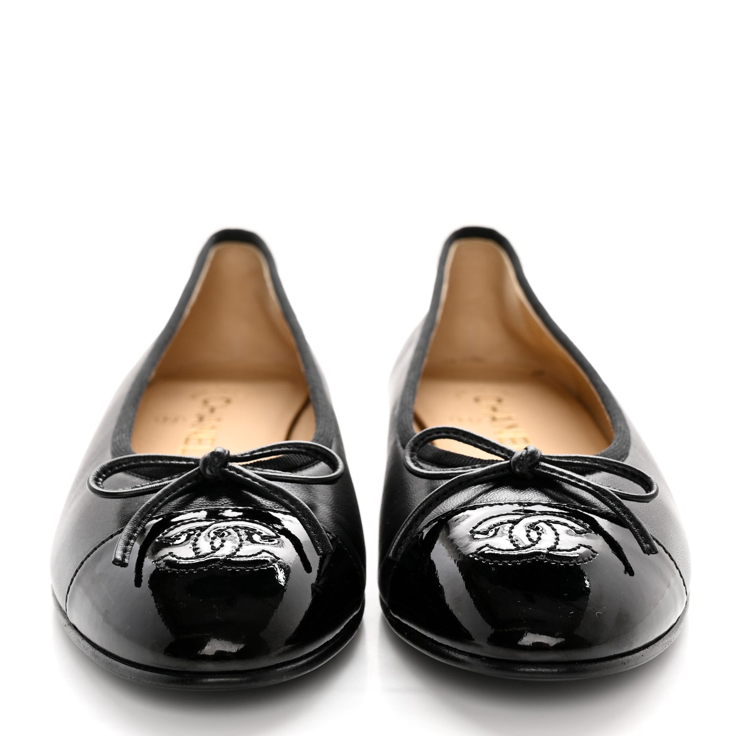 Lambskin Patent Cap Toe CC Ballerina Flats 37.5 Black