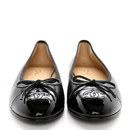 Chanel Lambskin Patent Cap Toe CC Ballerina Flats 37.5 Black 2 of 11