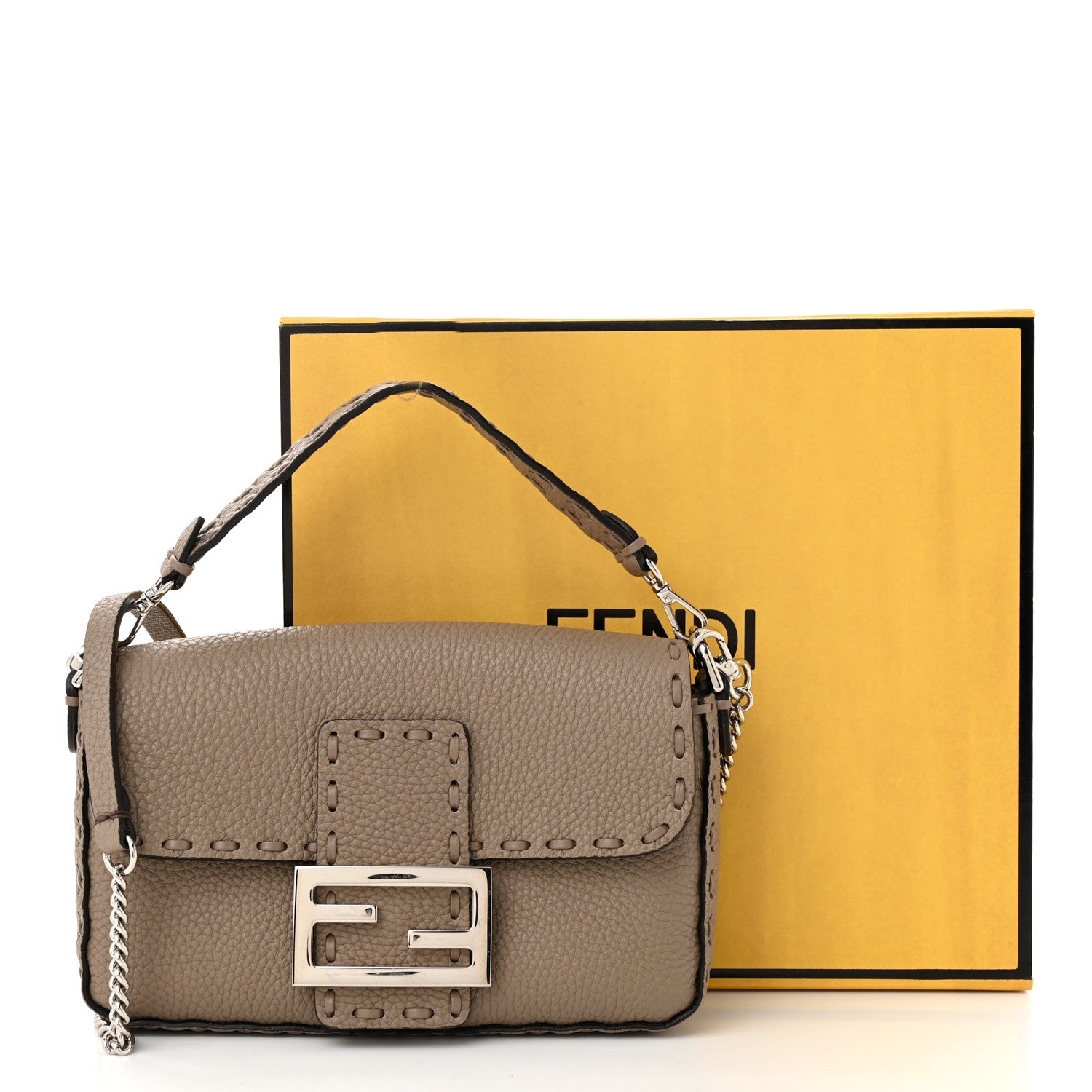 Fendi Cuoio Roma Sellerissima Nappa Sintetica Tape Stitch Mini Baguette Corda 10 of 10