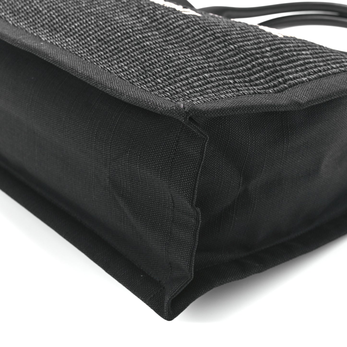 Raffia Linen Calfskin Rive Gauche Tote Black