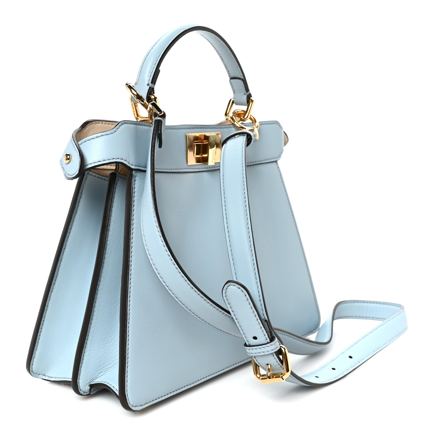 Fendi Vitello Seta Shiny Nappa Small Peekaboo I SEE U Satchel Azzurro Baby Camelia 3 of 11