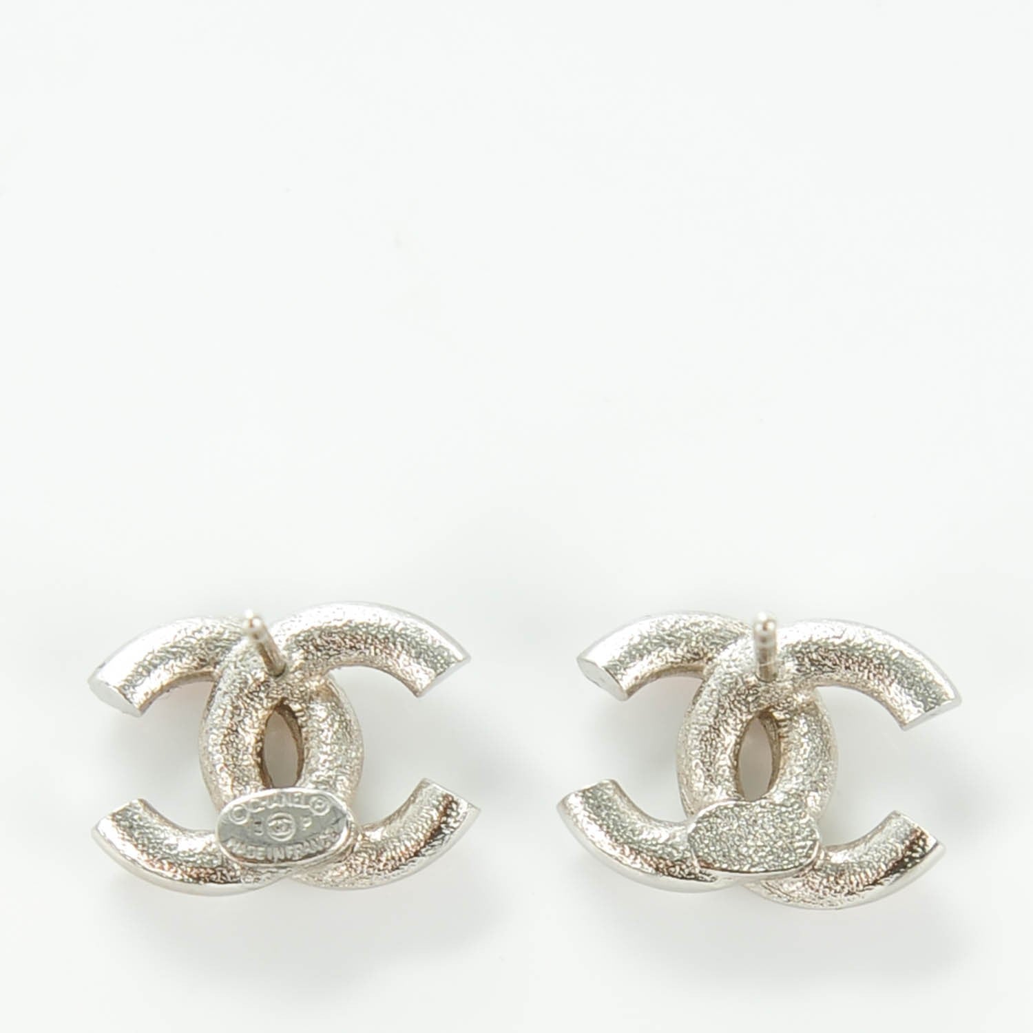 Chanel Crystal CC Earrings Silver Pink 4 of 6