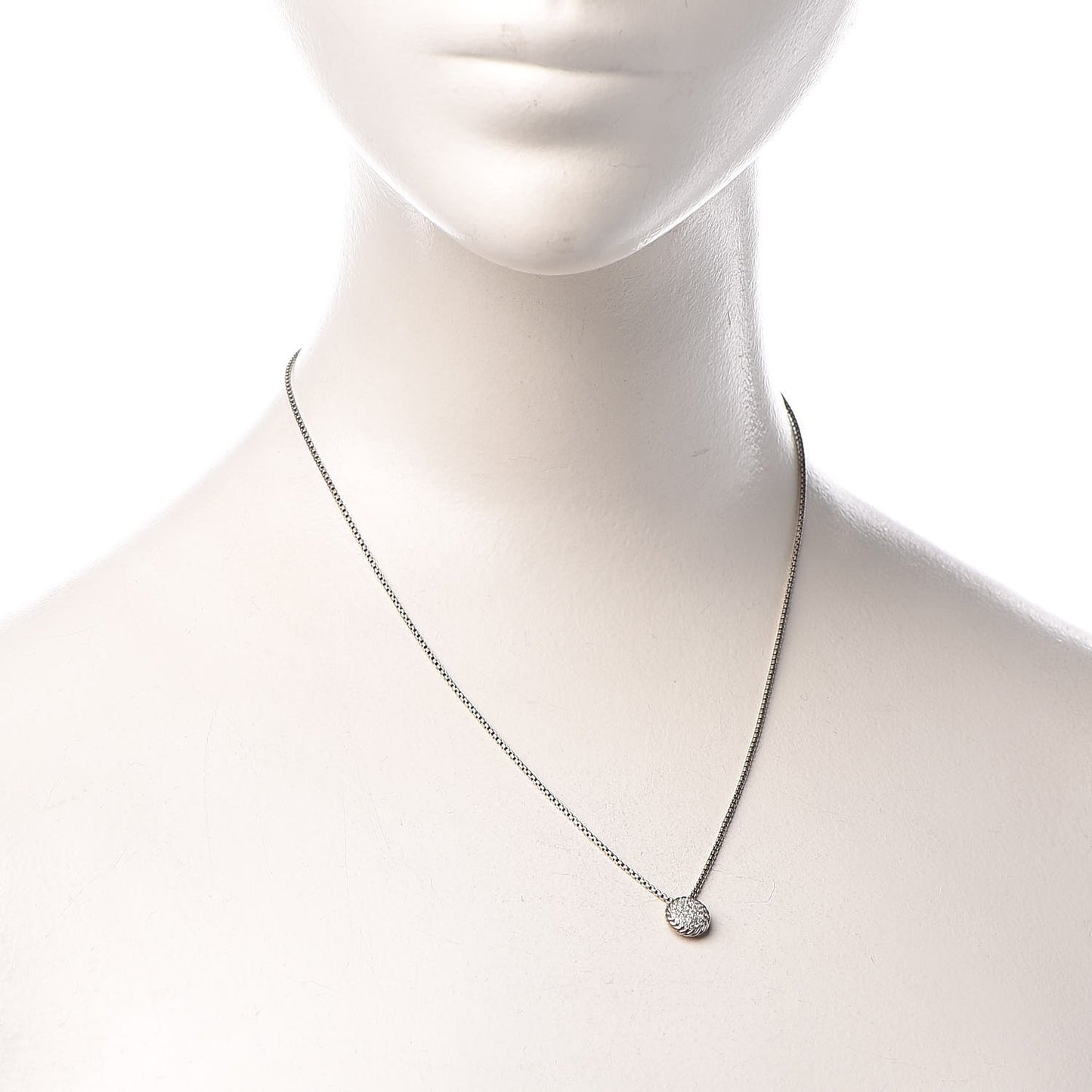 Sterling Silver Diamond 8mm Petite Chatelaine Pave Pendant Necklace