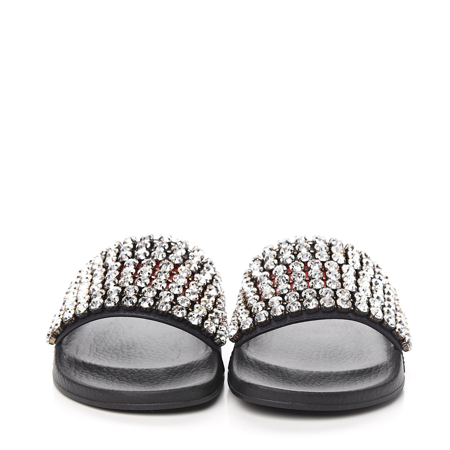 Calfskin Crystal Embellished Web Slide Sandals 37 Blue Red