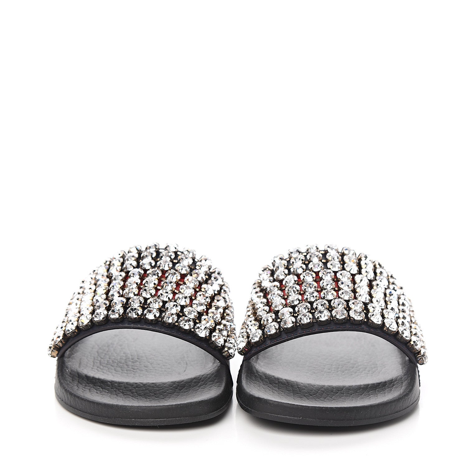 Gucci Calfskin Crystal Embellished Web Slide Sandals 37 Blue Red 2 of 7