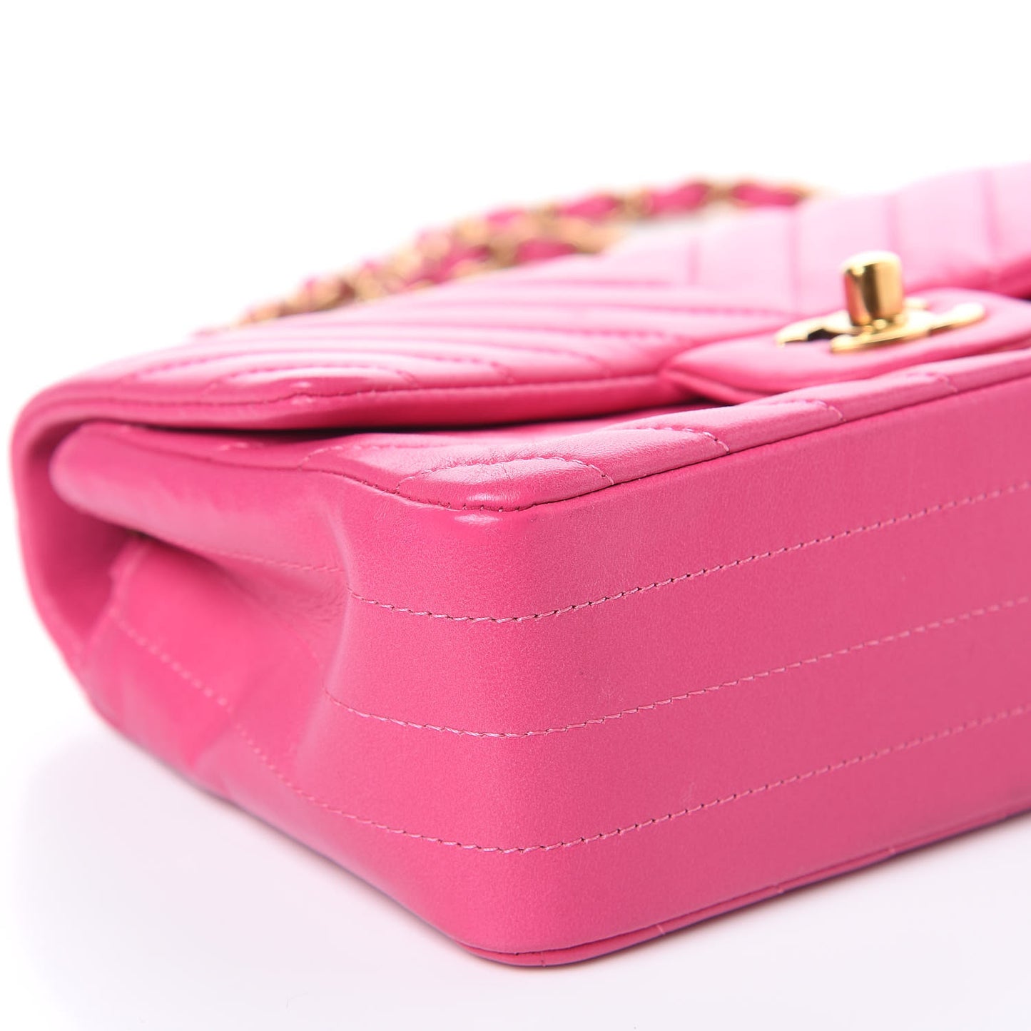 Lambskin Chevron Quilted Mini Rectangular Flap Pink