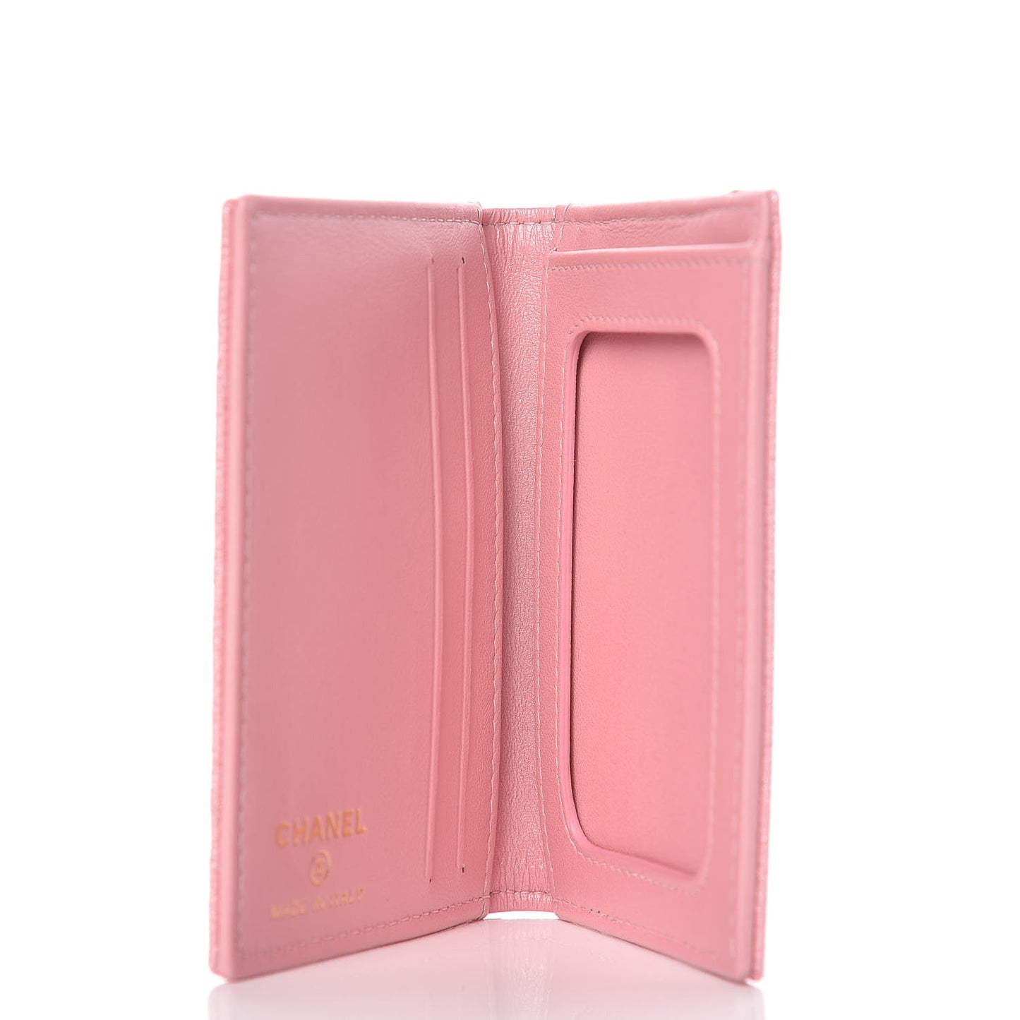 Iridescent Caviar Quilted Card Holder Wallet Rose Pink