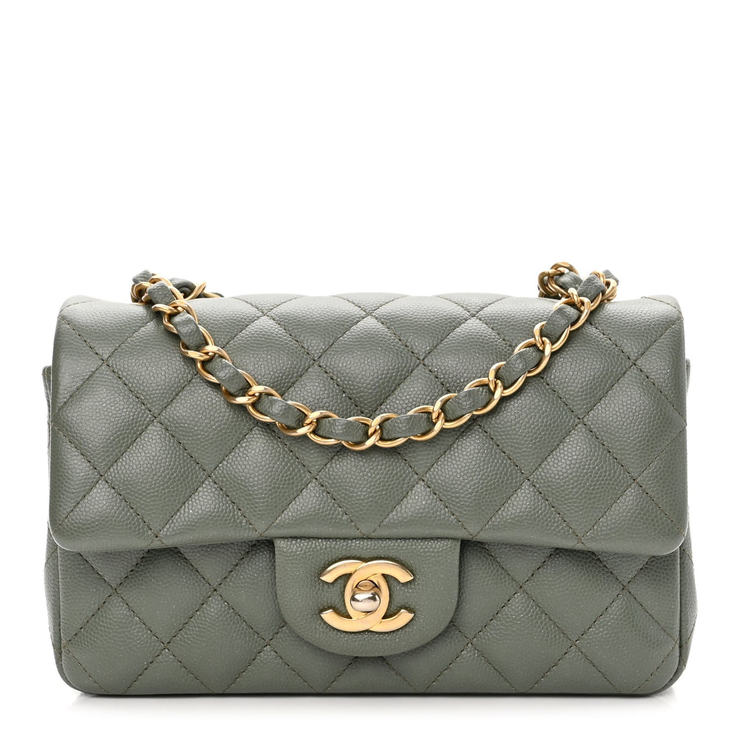 Iridescent Caviar Quilted Mini Rectangular Flap Green