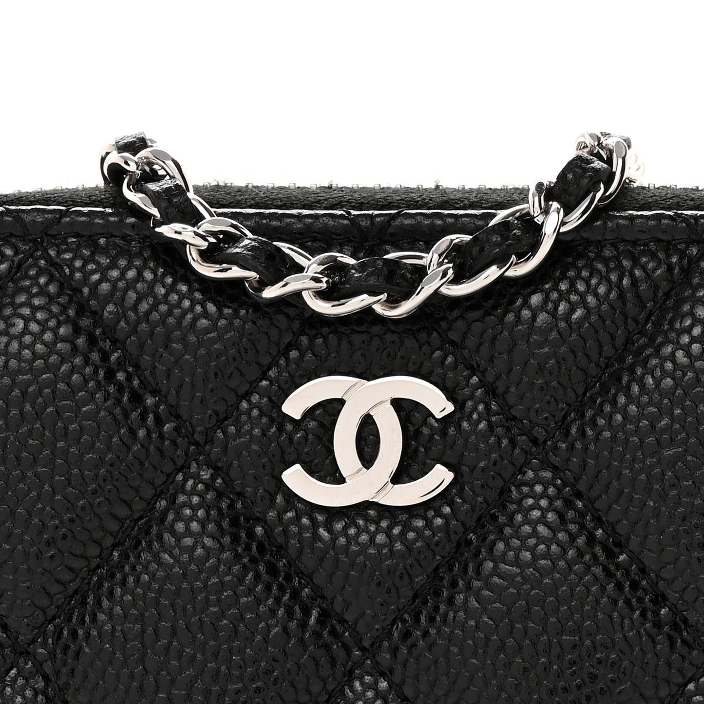 Caviar Quilted Zip Around Coin Purse Wallet On Chain Black