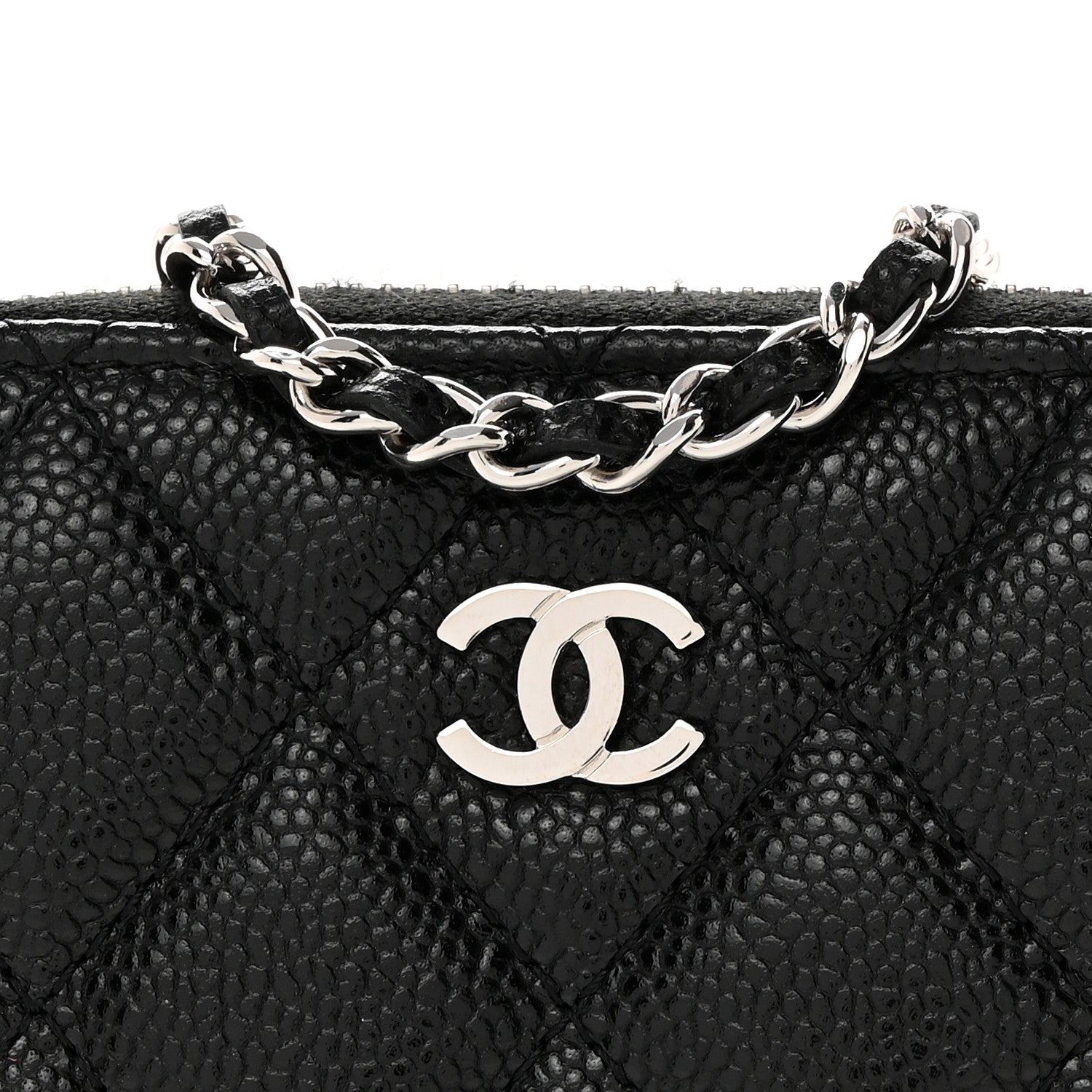 Chanel Caviar Quilted Zip Around Coin Purse Wallet On Chain Black 8 of 11