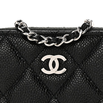 Chanel Caviar Quilted Zip Around Coin Purse Wallet On Chain Black 8 of 11