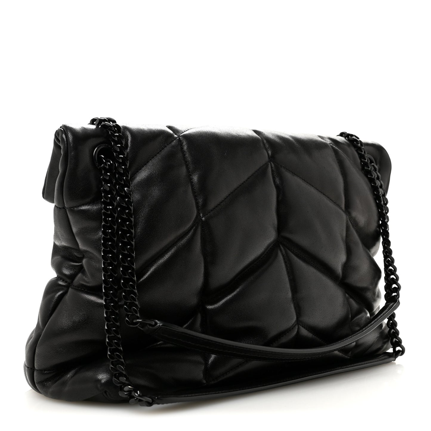 Lambskin Quilted Monogram Monochrome Medium Loulou Puffer Chain Satchel Black