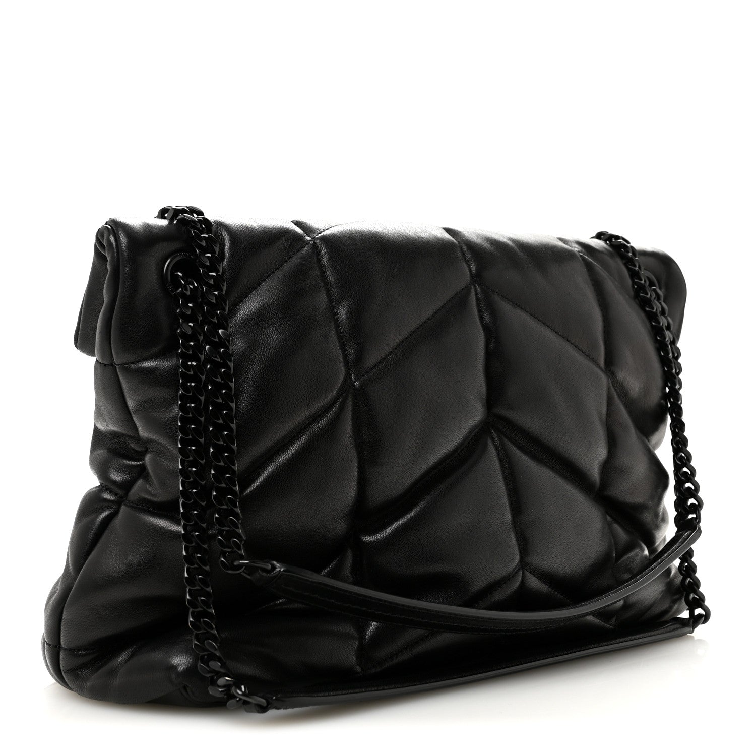 Saint Laurent Lambskin Quilted Monogram Monochrome Medium Loulou Puffer Chain Satchel Black 3 of 12