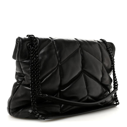 Saint Laurent Lambskin Quilted Monogram Monochrome Medium Loulou Puffer Chain Satchel Black 3 of 12