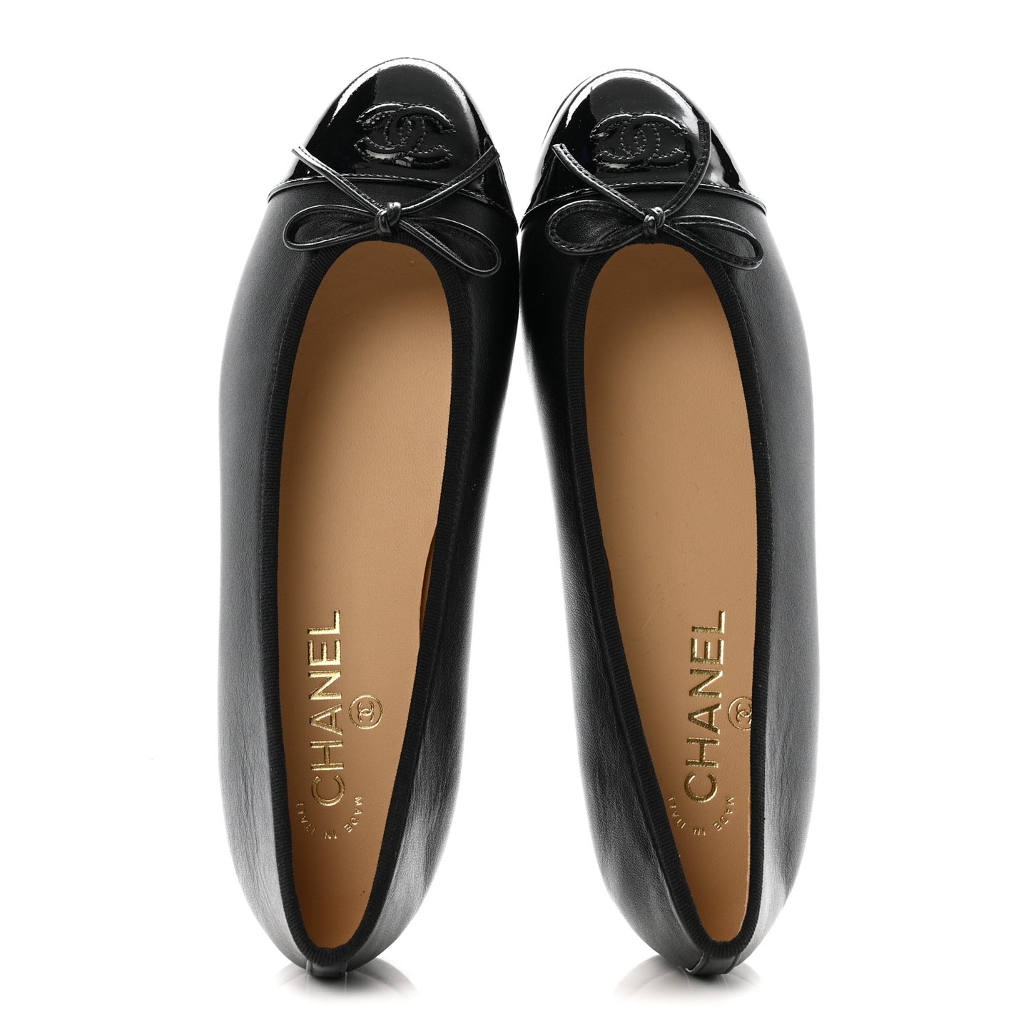 Lambskin Patent Cap Toe Ballerina Flats 39.5 Black