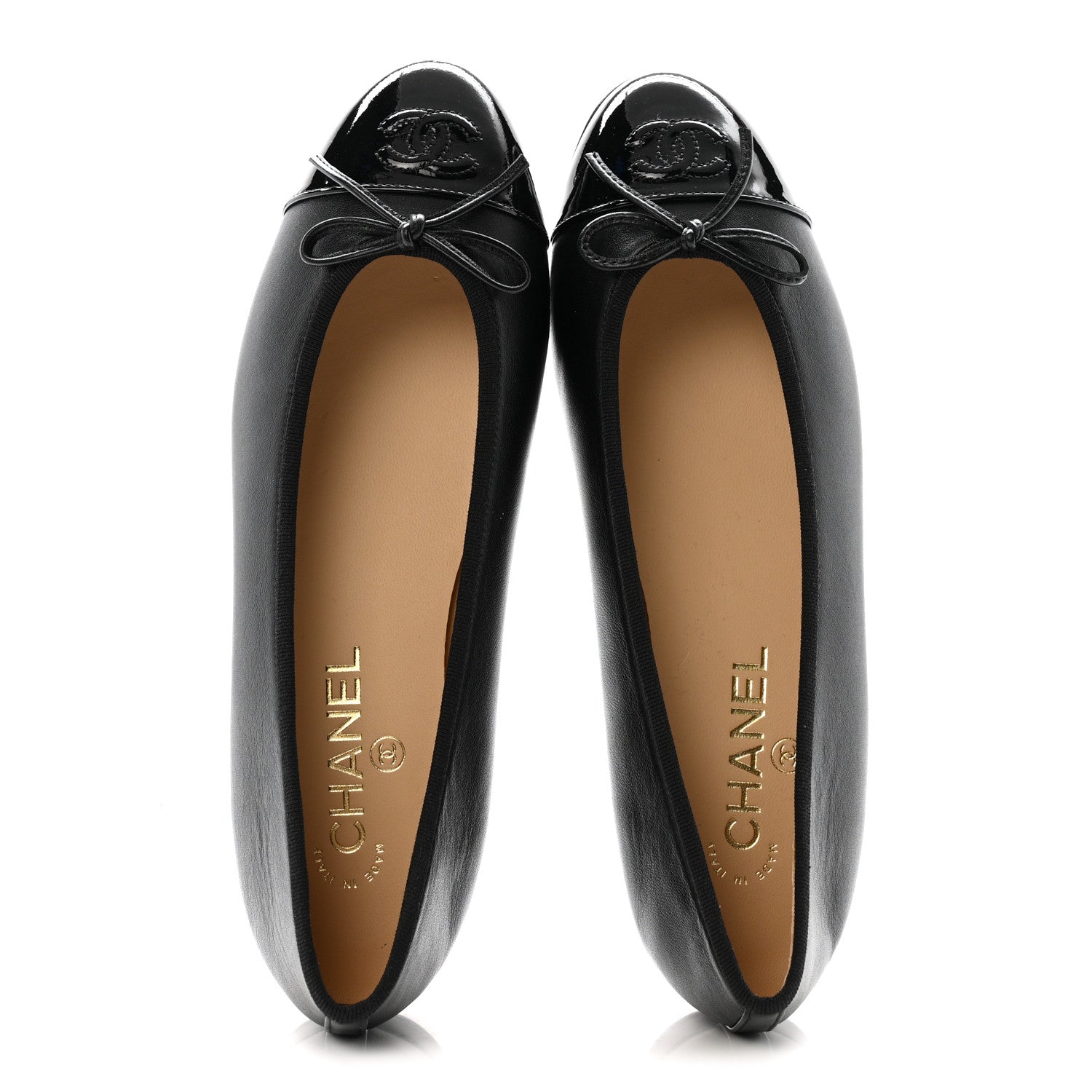Chanel Lambskin Patent Cap Toe Ballerina Flats 39.5 Black 2 of 10