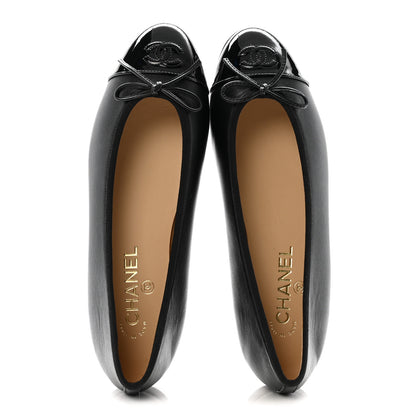 Chanel Lambskin Patent Cap Toe Ballerina Flats 39.5 Black 2 of 10