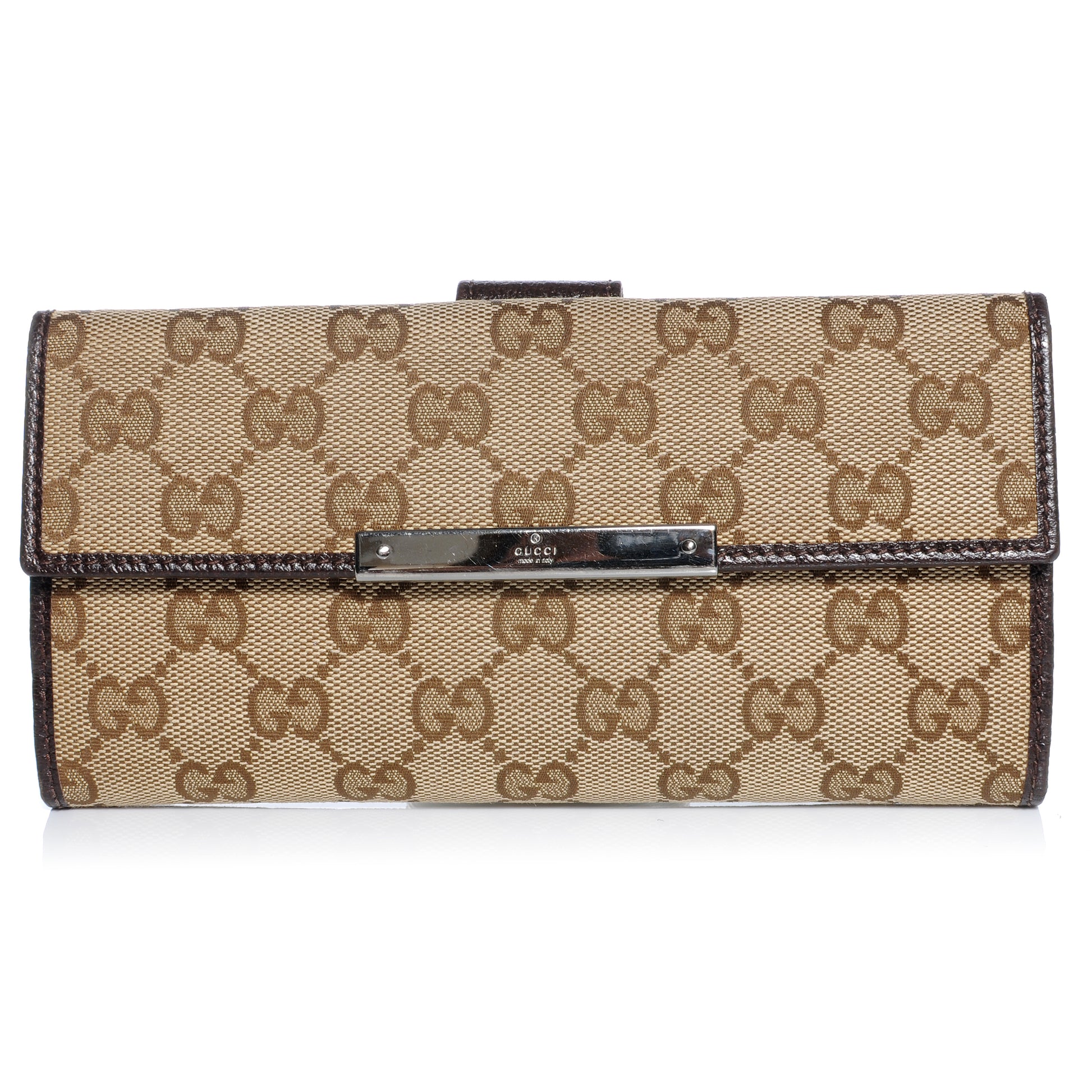 Gucci Monogram Metal Bar Continental Flap Wallet Beige Ebony Dark Brown 1 of 8