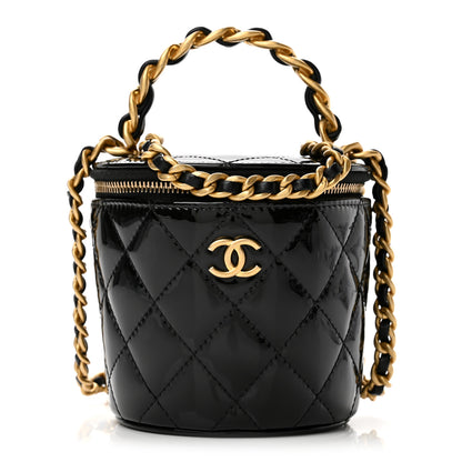 Chanel Patent Quilted Afternoon Tea Top Handle Vanity Case With Chain Black 1 of 13