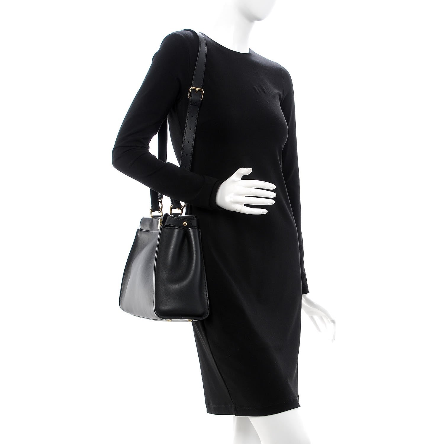 Fendi Vitello Seta Shiny Nappa Medium Peekaboo Iconic Satchel Black 2 of 8