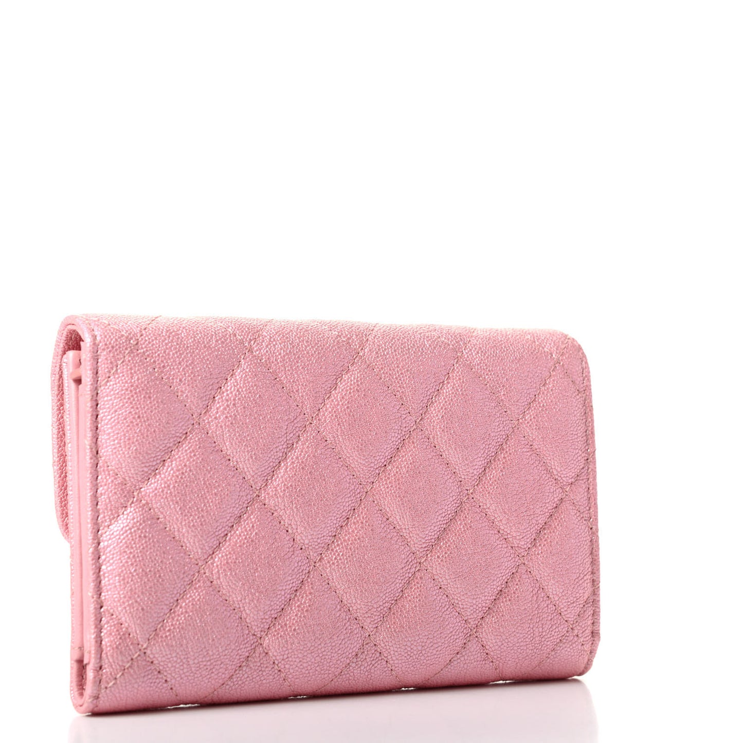Iridescent Caviar Quilted Medium Flap Wallet Rose Pink