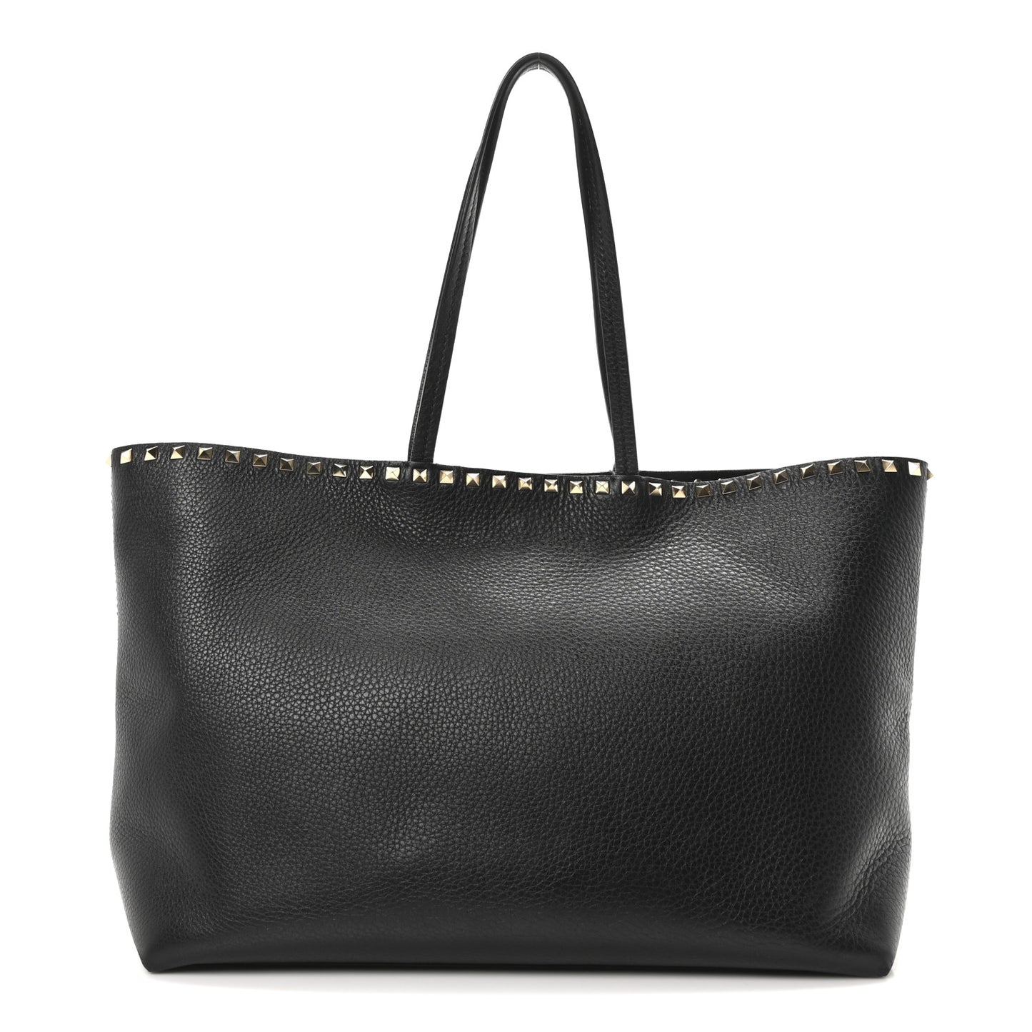 Grained Calfskin Rockstud Shoulder Tote Black