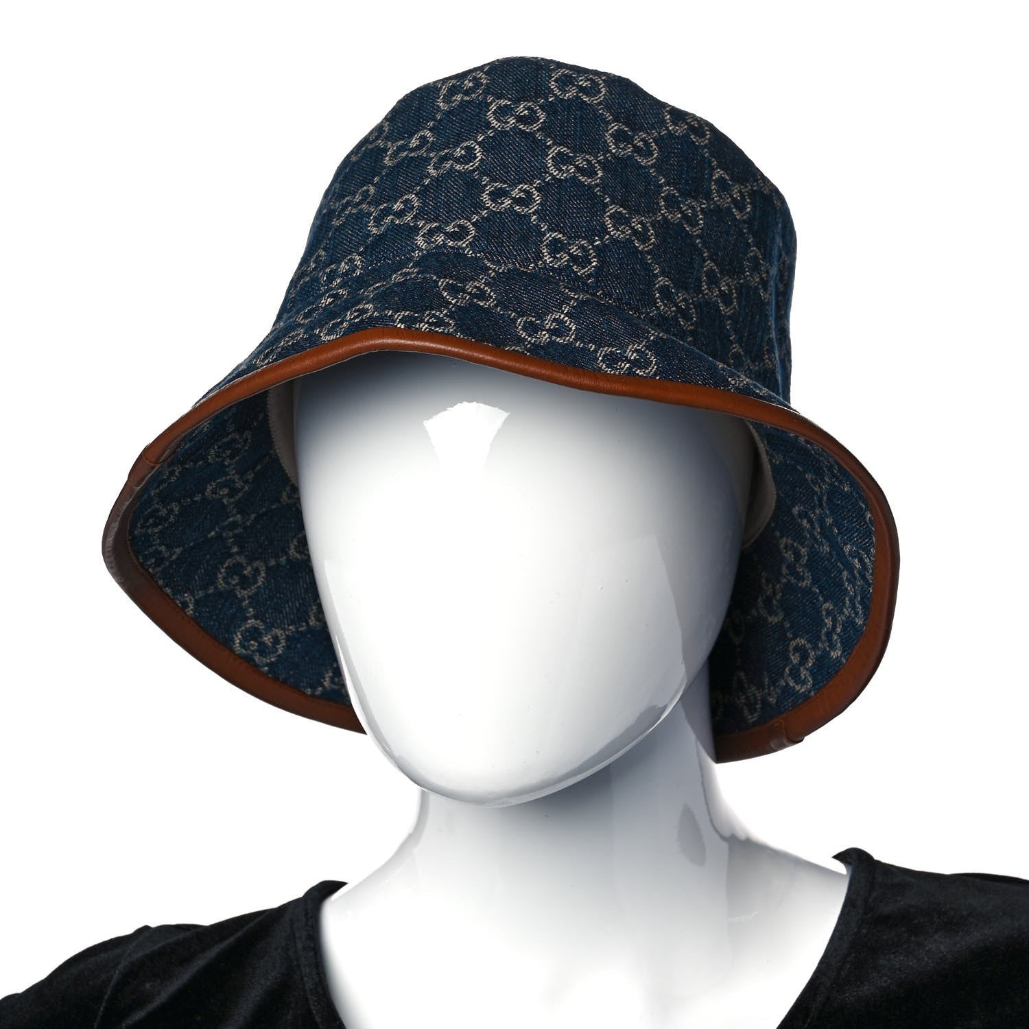 Gucci Washed Jacquard Denim Nappa GG Monogram Oscar Bucket Hat S Denim Cuir 2 of 10