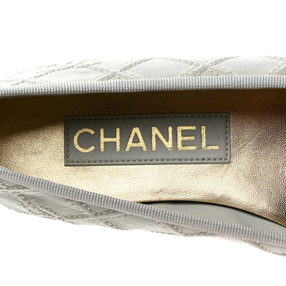 Chanel Lambskin Patent Double Stitched CC Cap Toe Ballerina Flats 35.5 Light Blue White 6 of 8