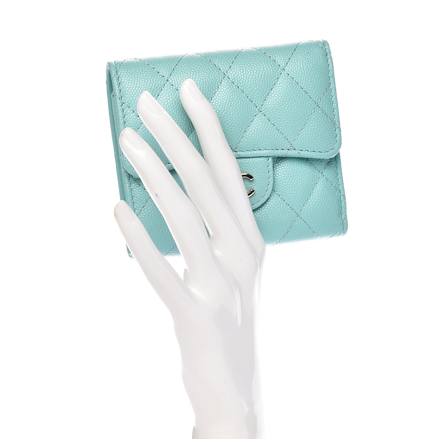 Caviar Quilted Compact Flap Wallet Light Blue