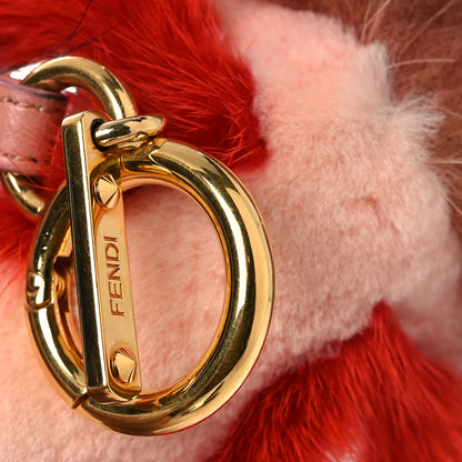Fendi Fox Fur Crystal Monster Bag Bug Charm Brown Pink Red 3 of 4