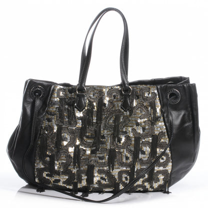 Valentino Garavani Leather Sequin Chain Glam Tote Black 1 of 7