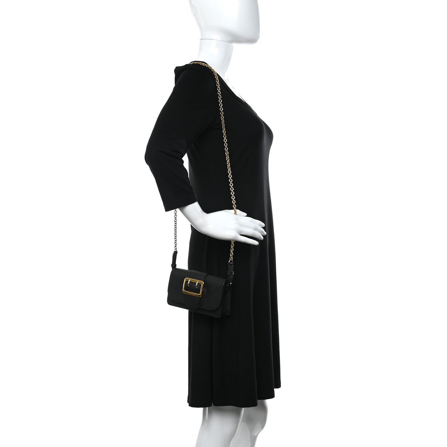 Burberry Grainy Calfskin House Check Small Buckle Bag Black 2 of 11